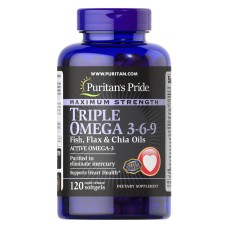 Maximum Strenght Triple Omega 3-6-9 Fish Flax and chia Oils - 120soft